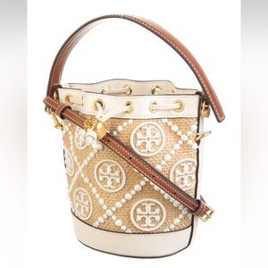 Tory Burch Raffia Small Bucket Bag